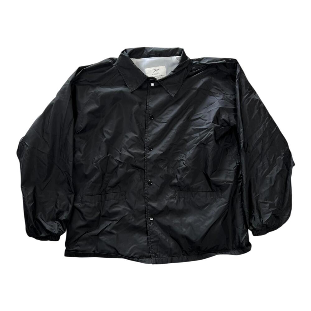 Rothco Jacket Mens Large Black Lined Coach Windbreaker Snap Nylon Workwear READ